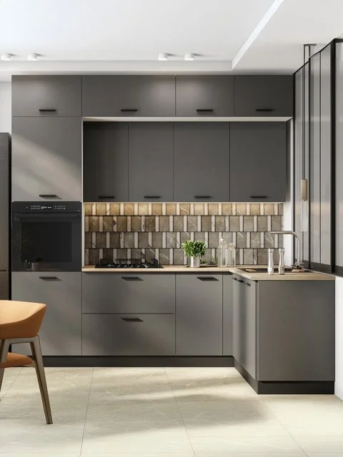 Кухонный гарнитур угловой Урбан 2.4х1.6 м, мебель для дома и кухни, Белый / Графит серый